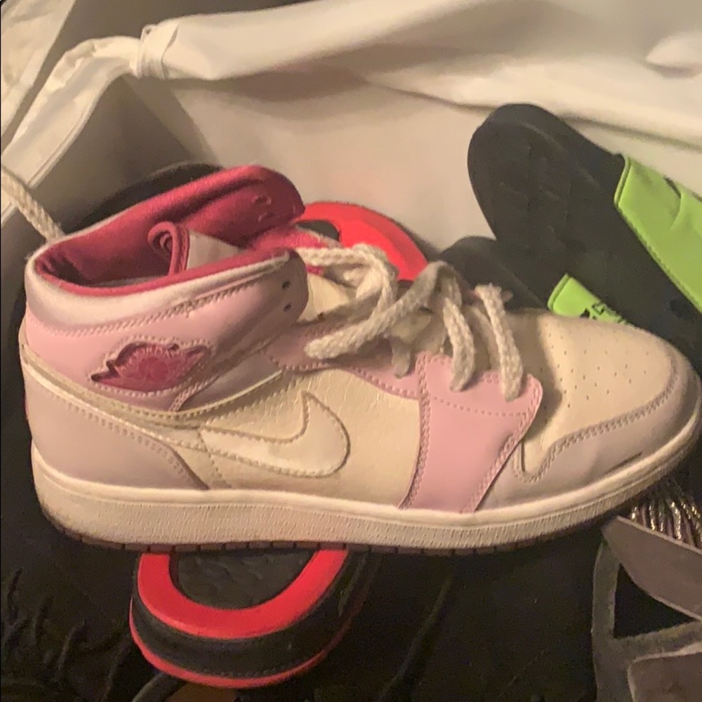 Pink and white Jordan 1s